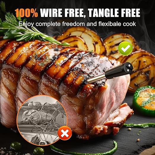 INSMART Wireless Smart Meat Thermometer,330FT Bluetooth Range,100% Waterproof,Precision Cooking Grilling,Multi Sensors,for BBQ,Oven,Grill,Kitchen,Smoker, Rotisserie Turkey Beef/iOS & Android App