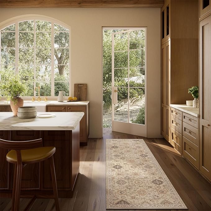 Machine Washable Hallway Runner Rug: 2'6"x8' Kitchen Rugs Stain Resistant Non Slip Low Pile Soft Carpet Runners for Hallways Indoor Entryway Kitchen Beside Bedroom Bathroom Farmhouse