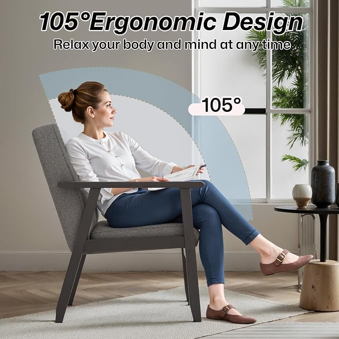 Modern Accent Chair with Arm Rest, Upholstered Linen Fabric Leisure Chair with - Image 5