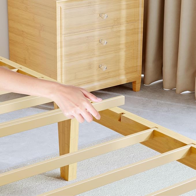 BOSRII 12in High Solid Bamboo Wood Platform Full Size Bed Frame - Image 7