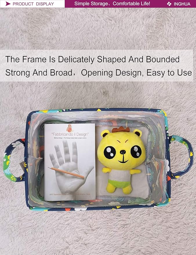 Rectangular Storage Basket Fabric Organizer Bin for Toys,Books,Clothes,Gifts,Pets-Perfect for Home,Office,Nursery,Dorm,Shelf(Rec Forest Dinosaurs)