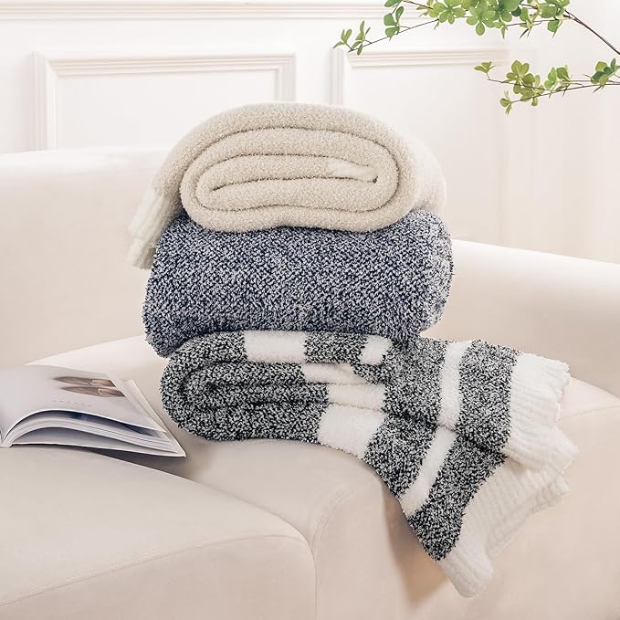 NEXHOME PRO Twin Size Soft Throw Blankets for Couch, Cozy Blankets Reversible Warm Knit Blanket for Women, Fuzzy Plush Lightweight Throws for Sofa, Bed, Picnic, Navy 60 x 80 inches