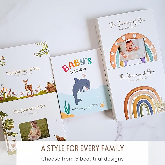 Baby Album Memory Book for Girl or Boy - First 5 Years Unisex Bohemian Rainbow Keepsake Journal to Log Newborn Milestone - Photo Album Scrapbook for Baby Shower - Unique New Parents Gifts for Couples