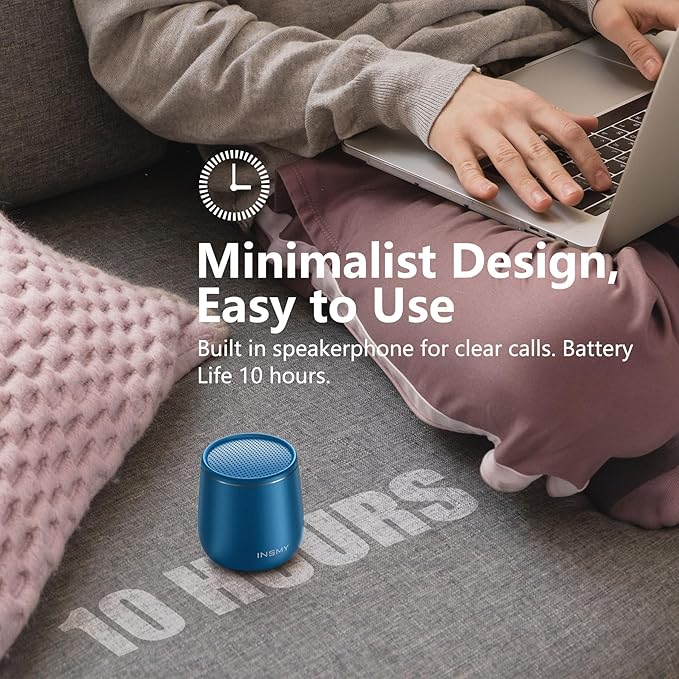 INSMY Small Bluetooth Speaker, Waterproof Mini Portable Wireless Speaker, Punchy Bass Rich Audio Stereo Pairing, Handheld Pocket Size, Built in Mic for Hiking Gift Laptop Tablet (Blue)