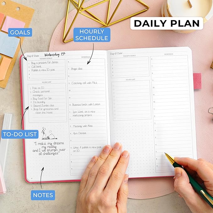 Legend Planner Daily for 3 Months – Undated Monthly Weekly & Daily Planner to Hit Goals. Organizer & Productivity Journal, A5 (Hot Pink)
