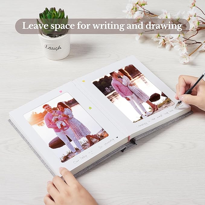 Photo Album 5x7 with Writing Space Linen Cover 5x7 Photo Album Book Holds 30 Photos Ideal for Wedding Theme-Album and Baby Photo Albums (Gray,30 Pockets)
