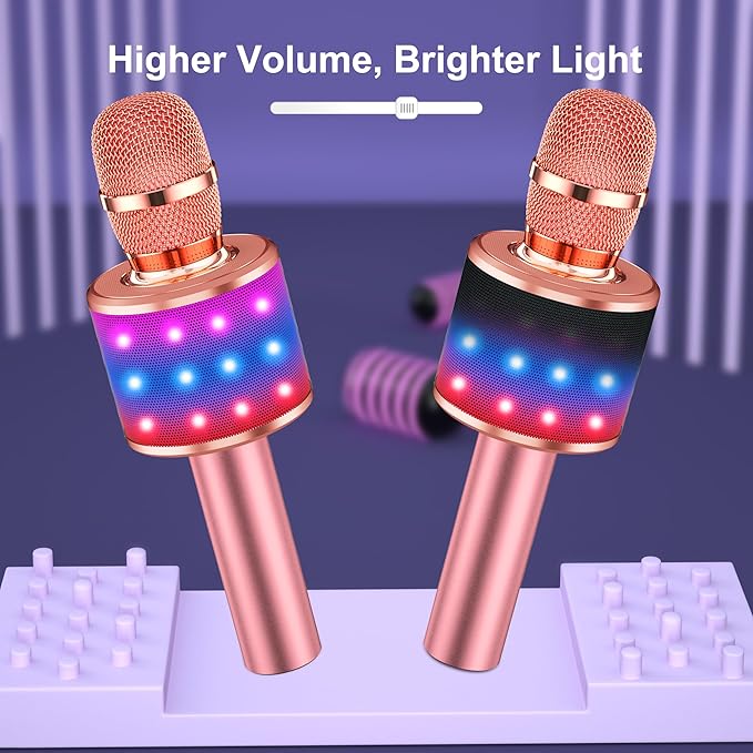 BONAOK Karaoke Microphone for Kids & Adults - Bluetooth Microphones Singing Mic with Disco Lights, Echo Effect, Built-in Speaker Portable Karaoke Player for Party Travel Gifts Q78(Rose Gold)