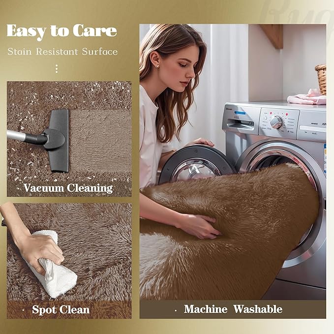 6x9 Area Rug for Living Room: Fluffy Shag Soft Washable Rugs Large Fuzzy Plush Indoor Carpet for Bedroom Nursery Playroom Kids Girls Boys Room (Coffee, 6'x9')