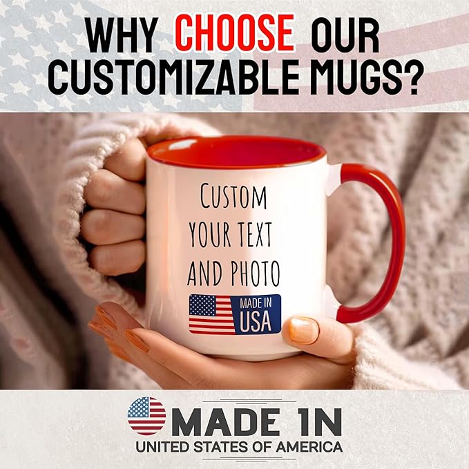 Custom Mug Upload Your Picture Personalized Coffee Mug with Photo Text Name Customized Cup Unique Ideas Gifts for Men Women Mom Dad Girlfriend Boyfriend Friend Family (Red, 11oz)