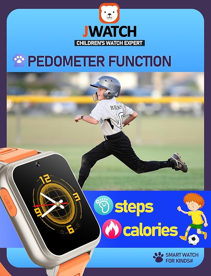 Kids Smart Watch for Boys Girls 6-12 with Pedometer Audio Book Camera Music Player Present Birthday Christmas (Silver Frame Orange)…
