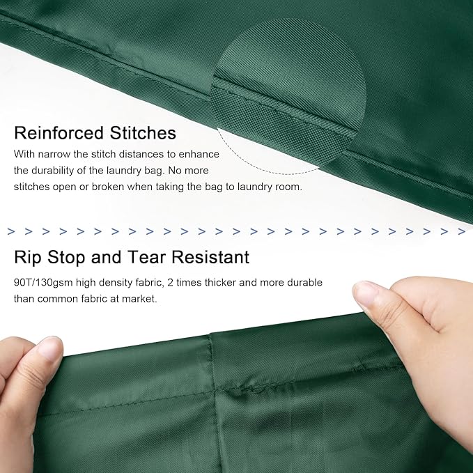 Polecasa Heavy Duty Large Laundry Bag with 130gsm Tear Resistant Fabric and Handles, Easy to Carry Durable Dirty Clothes Drawstring Bag, Perfect for College Dorm,Travel, 28”x36”,Green