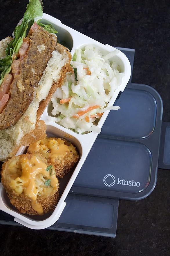 Snack Containers for Adults or Kids - MINI Bento Lunch Box | Small Leakproof Container Set for Toddlers Boys Girls, Bento-Boxes for School Daycare Travel Lunches Snacks | BPA Free | Grey Black 2 pack