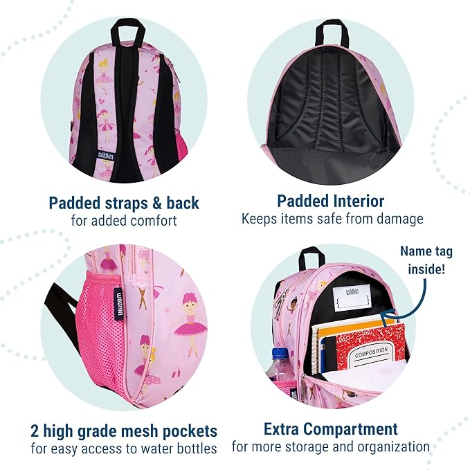 Wildkin 15-inch Kids Backpack – Durable, Padded, Adjustable for School & Travel - Ballerina