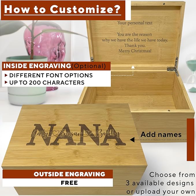 Mom Gifts from Daughters - Personalized Gift for Mom from Kids, Wooden Memory Box for Keepsakes, Unique Gifts from Son for Mothers Day, Christmas, Cute Birthday Gifts Ideas, Xmas Present, 11x8x4,75 in