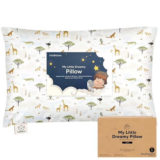 KeaBabies Toddler Pillow with Pillowcase, Jumbo 14X20 - Soft Organic Cotton Toddler Pillows for Sleeping - Machine Washable - Perfect for Travel, Toddler Bed Set (Grasslands)