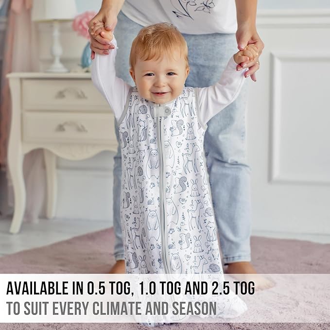 Baby Sleep Sack 1.0 TOG, Organic Cotton Baby Wearable Blanket with Two-Way Zipper, Swaddle Transition Baby Sleeping Bag, All-Season Sleep Sack for Newborn Infant Toddler Boy Girl, 2-Pack
