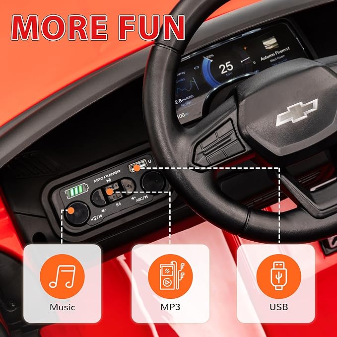 Qaba 12V Kids Ride on Truck, Chevrolet Silverado EV RST Licensed Electric Car with Parent Remote Control, Back Storage, Spring Suspension, Soft Start, Auxiliary Wheels, LED Lights, Music, MP3, Red