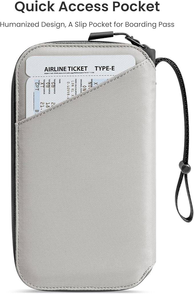 tomtoc Passport Holder Family with RFID Blocking, Passport Wallet Women Men, with Airtag & Sim Card Holder and Eject Pin, Travel Document Organizer with Wrist Strap, Up to 4 Passports, Water-resistant