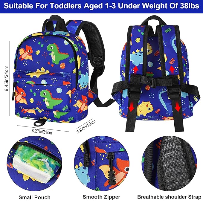 Accmor Toddler Backpack Leash Harness, Cute Kids Backpack with Anti Lost Wrist Link, Child Backpack Leash Baby Walking Harness Bag for Outdoor Travel, Mini Dinosaur Backpack Tether for Boys