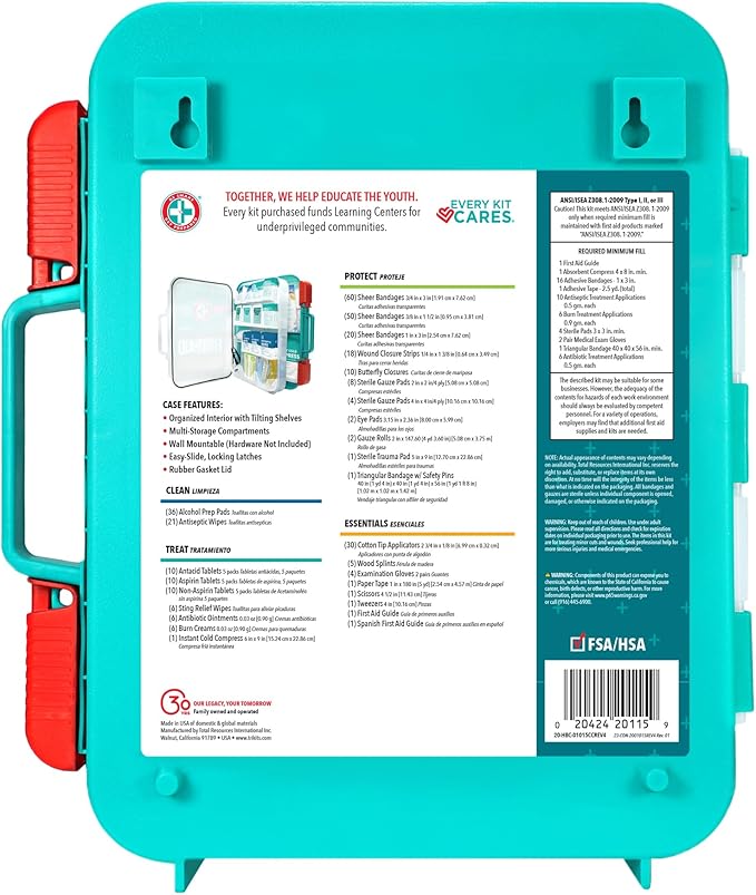 Be Smart Get Prepared First Aid Kit, Teal, 326 Piece, Exceeds OSHA and ANSI Guidelines 100 People - Office, Home, Car, School, Emergency, Survival, Camping, Hunting and Sports