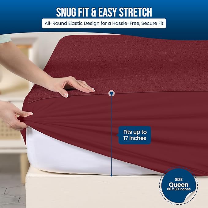 Utopia Bedding Waterproof Mattress Protector Queen Size, Premium Terry Mattress Cover 200 GSM, Breathable, Fitted Style with Stretchable Pockets (Burgundy)
