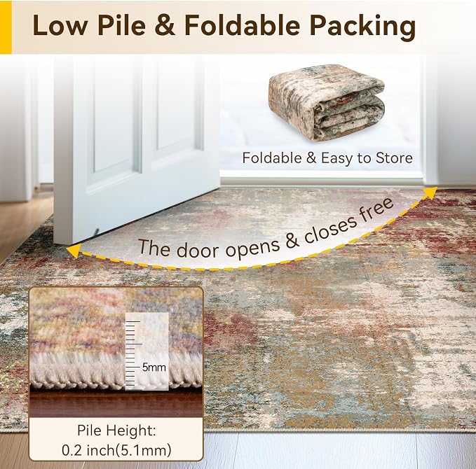 RELEANY Washable Area Rugs 4'x5' Non-Slip Modern Abstract Soft - Image 6