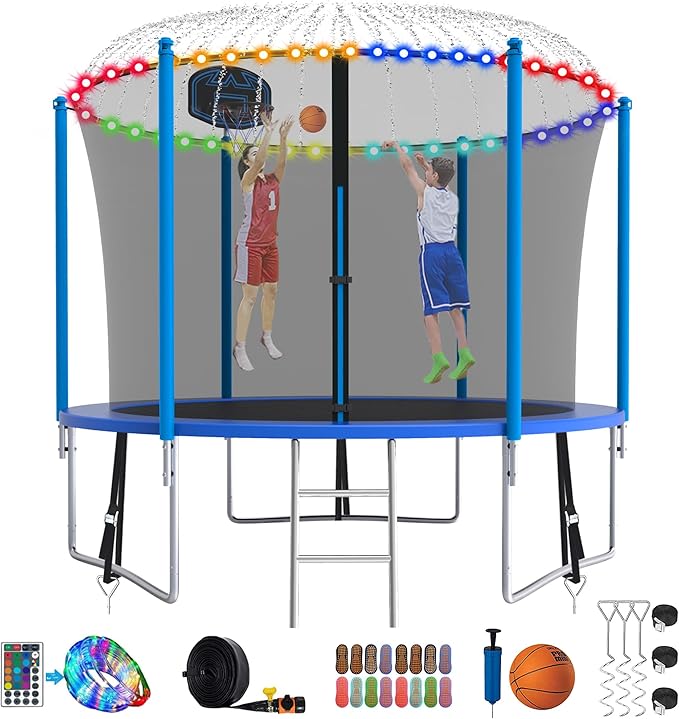 SKYUP Tranpoline 1500LBS 16 15 14 12 10 8 FT Tranpoline for 7-10 Kids and Adults, Windproof Outdoor Tranpoline with Enclosure Net, Basketball Hoop, Easy to Install & Last Long - ASTM Approved