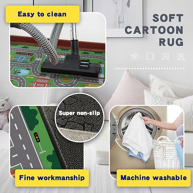 Play Rug for Playroom 59"x39" Car Mat Town City Road Map for Boys Bedroom Fun Car Play Area Carpet Non-Slip Washable
