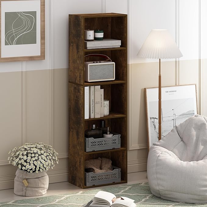 Furinno Luder 5-Tier Open Shelf Bookcase, Bookshelf, Amber Pine