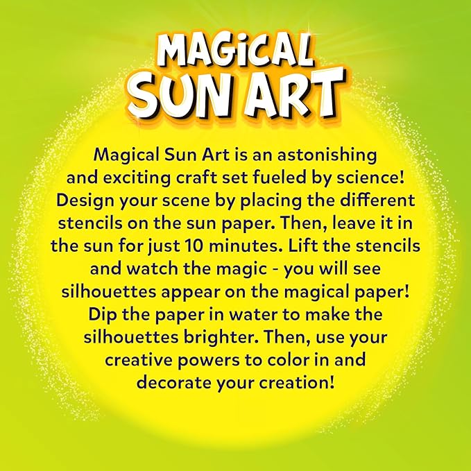 Skillmatics Sun Paper Art Kit - STEM Craft Kit for Kids with Decorative Paper, Stencils & Markers, Create with Sunlight, Mess-Free, Indoor Fun, Gifts for Ages 4, 5, 6, 7, 8, 9, 10, 11, 12