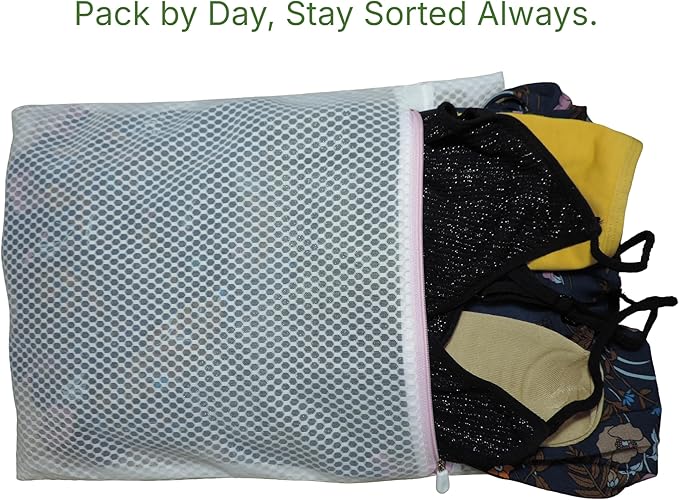 Mesh Laundry Bags for Delicates – 3-Pack (12″×16″) with Color-Coded Zippers – Honeycomb Mesh, Locking Zipper, Washer & Dryer Safe for Bras, Socks, Travel Clothes