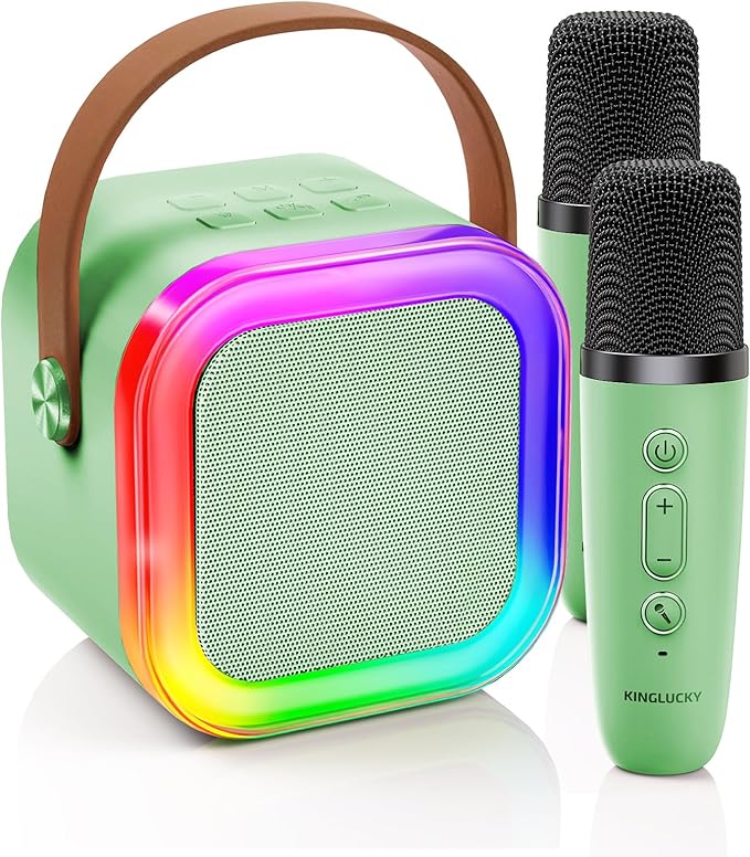 Kinglucky Mini Karaoke Machine for Kids, 2025 TOP Birthday Gifts Ideas for 3-12 Year Old Girls, Christmas Party Gifts Kids' Personal Video Players Accessories with 2 Wireless Microphones - Green