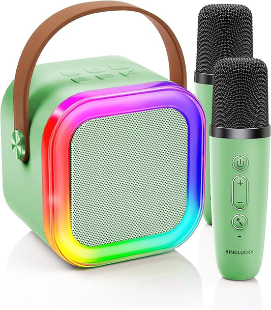Kinglucky Mini Karaoke Machine for Kids, 2025 TOP Birthday Gifts Ideas for 3-12 Year Old Girls, Christmas Party Gifts Kids' Personal Video Players Accessories with 2 Wireless Microphones - Green