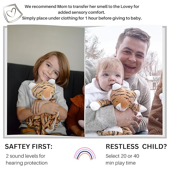 4-in-1 Sound Machine, Baby Lovey, Blanket - White Noise & Lullaby Plush Tiger - Calms & Reduces Wakeups, Helps Toddler Sleep Longer - Proven Sleep Aid -Musical BPA-Free, Machine Washable Newborn Gift