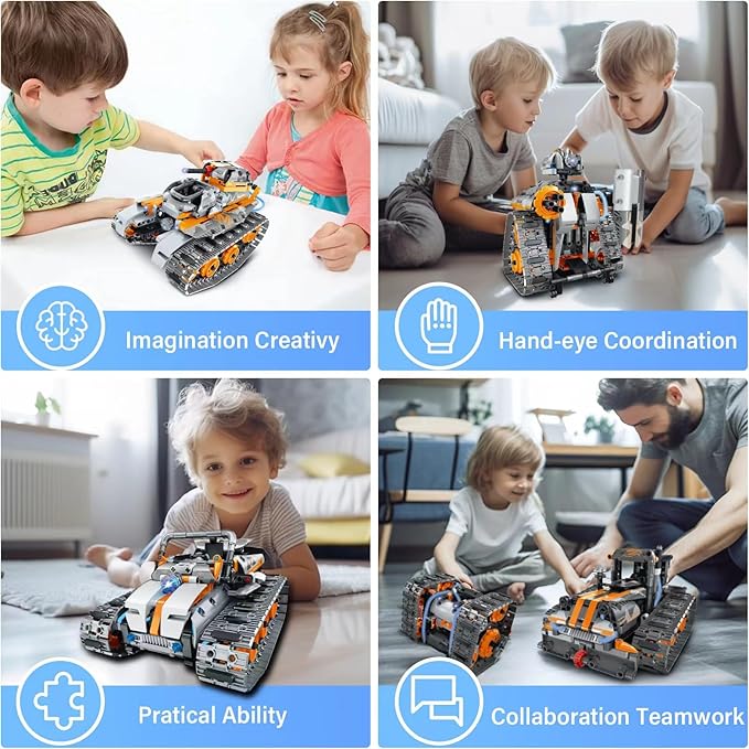 STEM Building Toys for Boys 6-12, 5in1 Remote & APP Controlled Car/Tank/Robot/Tracked Racer STEM Building Kit, RC Car 552 Pcs Educational Learning Building Blocks for Kids, RC Car Set for Boy Girls