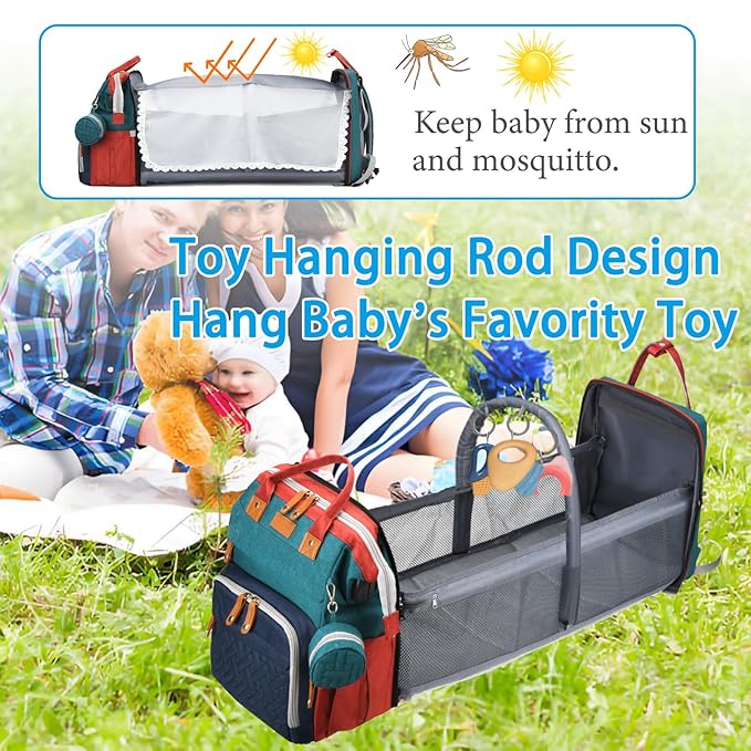 Jeryswet Baby Diaper Bags with Changing Station, Waterproof Large Capacity Diaper Bag Backpack for Moms Dads with USB Charging Port and Stroller Straps, Baby Shower Gifts, RGB