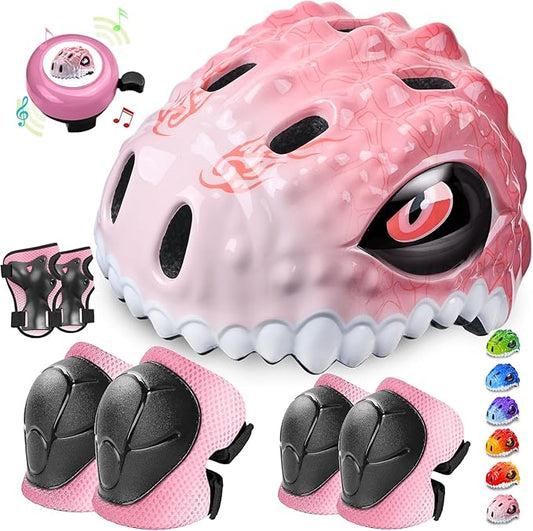 Toddler/Kids Bike Helmet Set for Boys Girls 3D Adjustable Kids Helmet Protective Gear Set Knee Elbow Wrist Pads and Multi-Sports Skateboard Scooter Cycling Roller Balance Bike