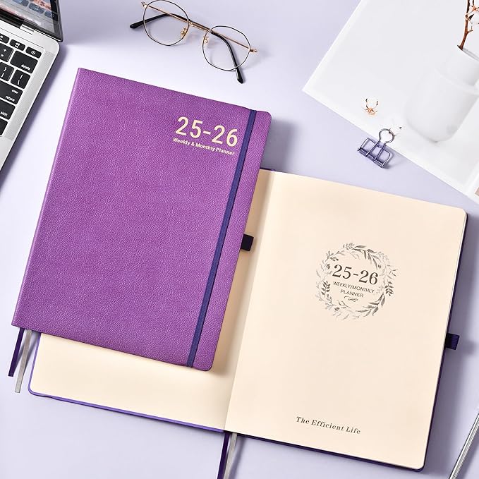 Planner 2025-2026 - JUL 2025 - JUN 2026, Academic Planners 2025-2026, Weekly and Monthly planner, 8.5" x 11", Leather Cover Planners with Thick Paper, Back Pocket with Notes Pages, Purple