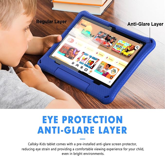 Kids Tablet, 10.1 Inch Android 15 Tablet for Kids, 12GB+64GB, Octa-Core, 6000mAh Battery, WiFi 6, Pre-Installed Kids Apps, Parental Control, ABCmouse for 30-Days Free, with EVA Protective Case (Blue)