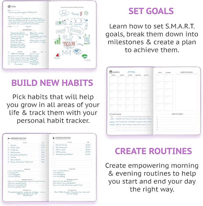 Undated Daily Planner – 1-Year B5 Productivity Organizer with Two-Page Weekly Spread, Goal Setting, Habit Tracker, Weekly & Monthly Pages – Hardcover Time Management Notebook (Lilac)