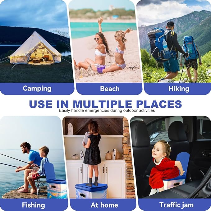 Upgrade XL Portable Toilet for Adults, Extra Large Portable Travel Floding Toilet, Camping Tall Toilets with Lid for Adults and Kids Compact Potty for Car,Hiking,Beach and Camping