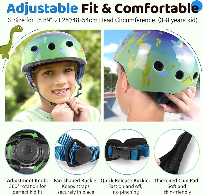 Vvinca Kids Toddlers Bike Helmet Adjustable for Ages 3-5-8 Years, Knee Pads and Elbow Pads Set Wrist Guard Sports Protective Gear Set for Roller Skate Bicycle Skateboard Scooter Girl Boy Birthday Gift