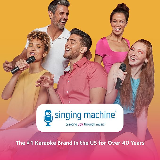 Singing Machine Portable Karaoke Machine with Wired Mic, Bluetooth, LED Lights - For Adults & Kids