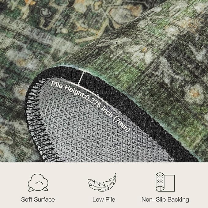 Lofus 8x10 Area Rug for Living Room,Green Washable Large Rugs with Non-Slip Backing,Soft Boho Carpets for Bedroom Dining Room Home Office Indoor Nursery