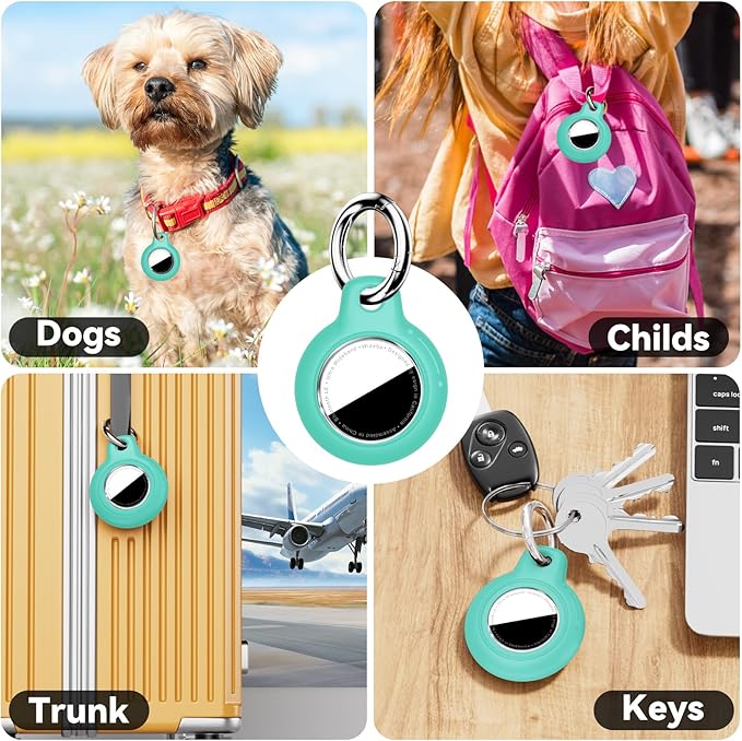 Upgrade Waterproof Airtags Holder with Apple Airtags Keychain, Hard PC Air Tag Case, Anti-Scratch & Shock Air tag Holder,Men's Women's Keyrings & Keychains, for Dog,Car Key,Luggage -Mint Green