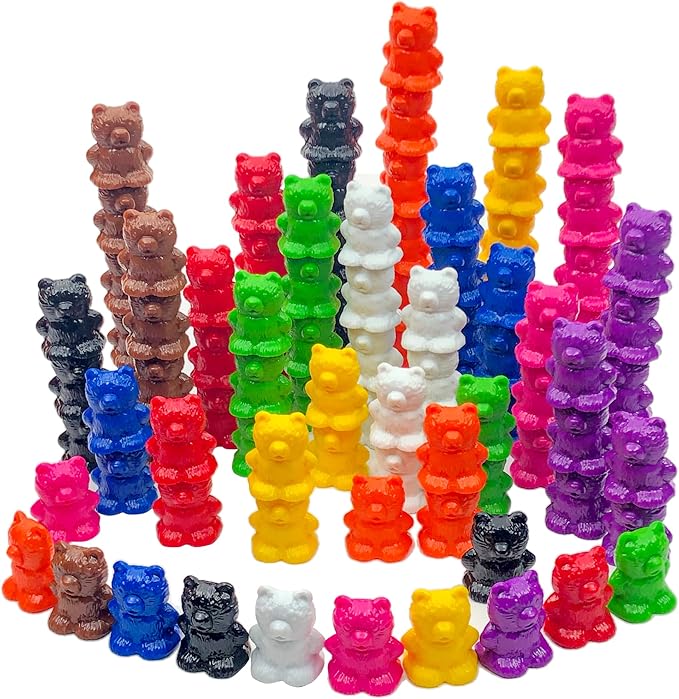 Skoolzy Stackable Counting Bears Color Sorting Toys for Toddlers 100 pc - Montessori Toddler Sorting Toys, Sorting Games, Teaching Counting Toys for Toddlers 3+, Manipulatives for Preschoolers