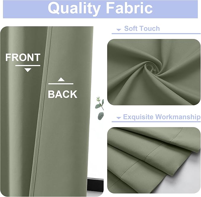 Simplebrand Ava Sage Green Blackout Curtains for Bedroom 96 Inches Long 2 Panels, Solid Thermal Insulated, Energy Saving Living Room Window Treatment Curtains Blackout Drapes, W40 x L96 Inch, Sage