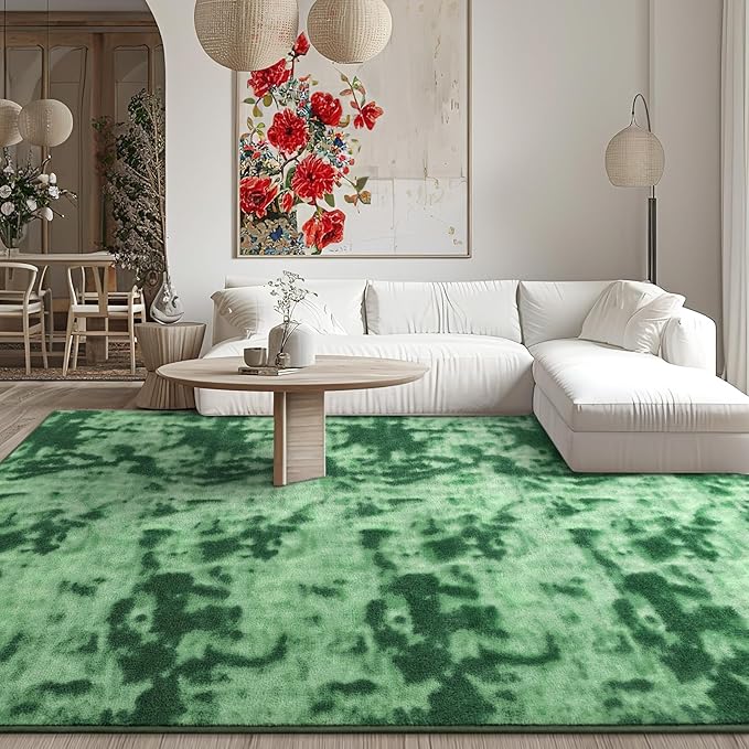 Kimicole 5x8 Washable Area Rugs for Bedroom Living Room, Low Pile Ulta-Thin Solid Color Rug, Non-Slip Soft Fluffy Carpet for Nursery Kids Room Dorm Room Home Decor (Green)