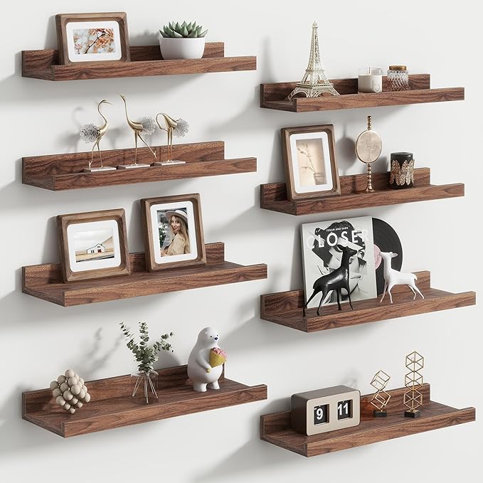 Floating Picture Ledge Shelves for Wall Set of 8, 16 Inch Wall Shelves with Lip Long Large Nursery Book Shelf for Toys Storage Kids Bookshelf Wall Mounted Living Room Bedroom Decor Frames