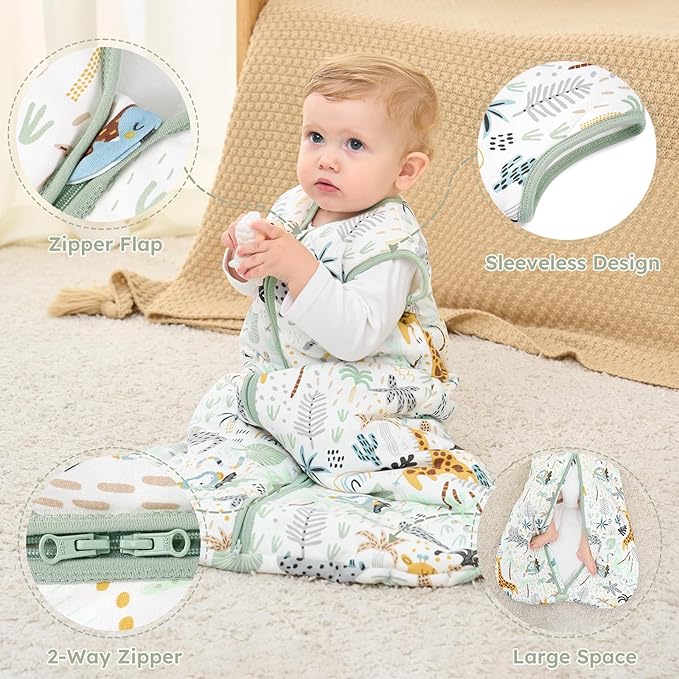 Yoofoss Baby Sleep Sack 6-12 Months, TOG 2.5 Baby Wearable Blanket with 2-Way Zipper, 100% Organic Cotton Fabric Winter Newborn Sleeping Sack, Warm Soft Comfy